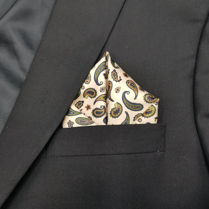 Beige Paisley Print Silk Pocket Squares