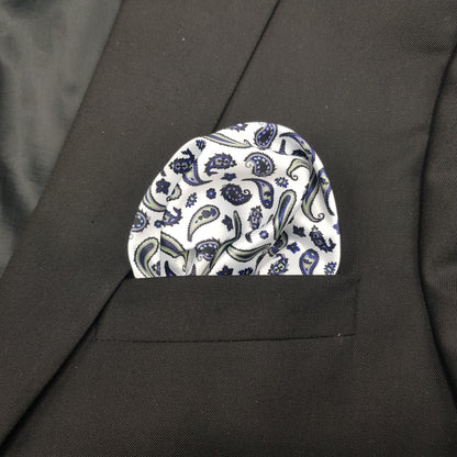 White Paisley Print Silk Pocket Squares