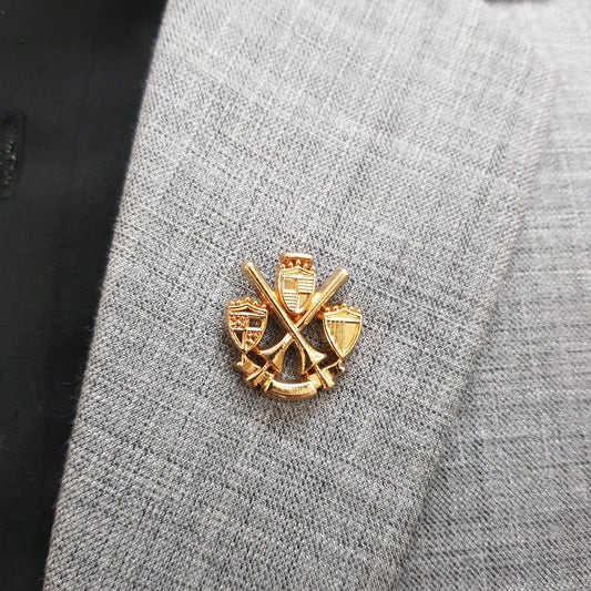 Golden Crossed Bat And Shield Lapel Pin