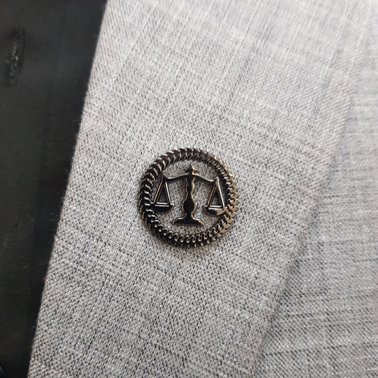 Gun Metal Justice Scales Lapel Pin