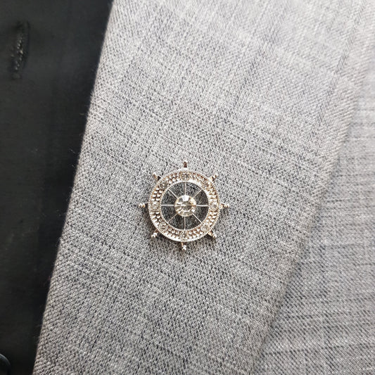Silver Nautical Wheel Lapel Pin