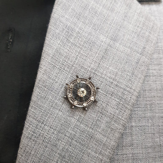 Gun Metal Nautical Wheel Lapel Pin