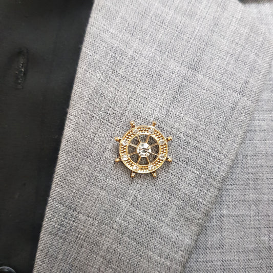 Golden Nautical Wheel Lapel Pin