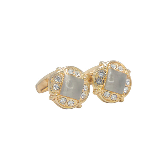 Regal Round Shape Double Tone Crystal Stones Cufflinks