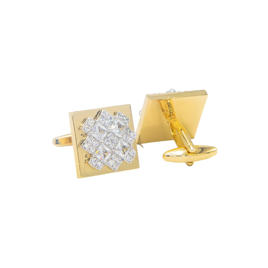Premium Zircon White Stone Golden Square Cufflinks