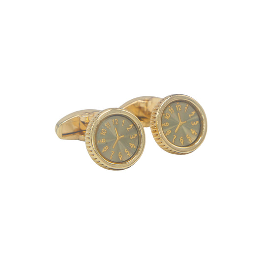 Watch Design Golden Gloss Finish Cufflinks