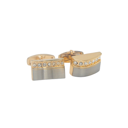 Oval Shape Double Tone Crystal Stones Cufflinks.