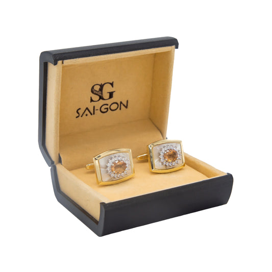 Premium Zircon Champagne Stone Golden Rectangular Cufflinks
