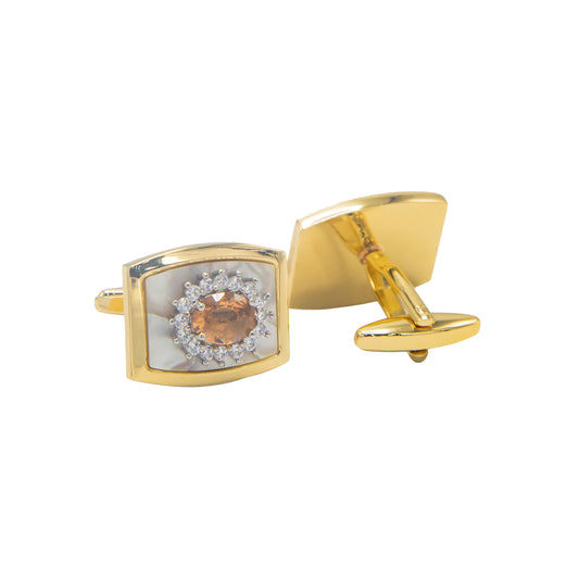 Premium Zircon Champagne Stone Golden Rectangular Cufflinks