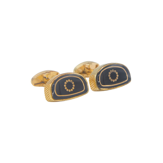 Oval Shape Black Face Golden Gloss Finish Cufflinks
