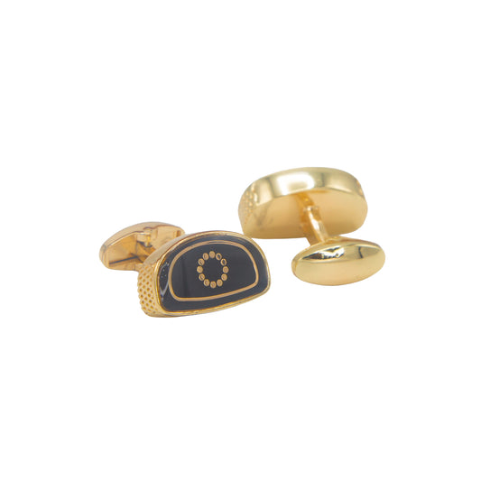 Oval Shape Black Face Golden Gloss Finish Cufflinks
