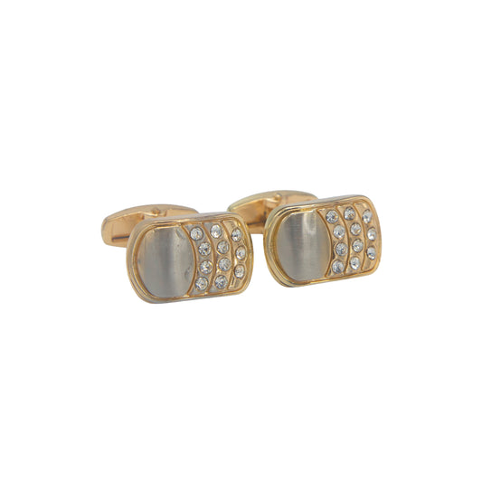 Rectangular Shape Double Tone Crystal Stones Cufflinks