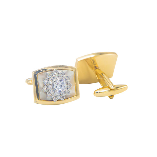 Premium Zircon White Stone Golden Rectangular Cufflinks