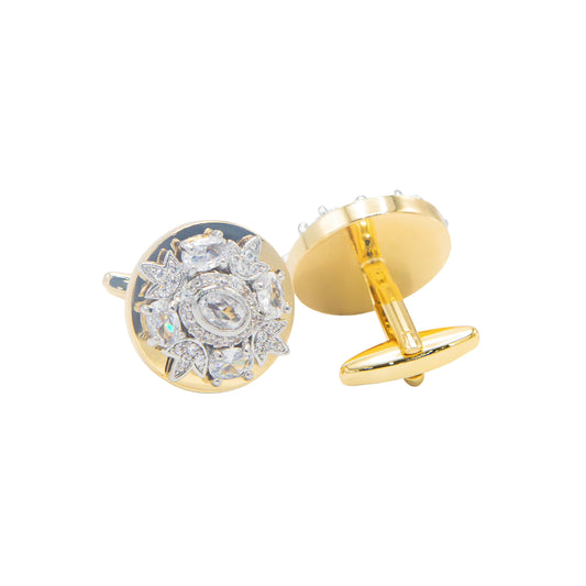 Premium Zircon White Stone Golden Round Cufflinks