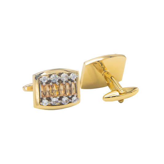 Premium Zircon Champagne Stone Golden Rectangular Cufflinks