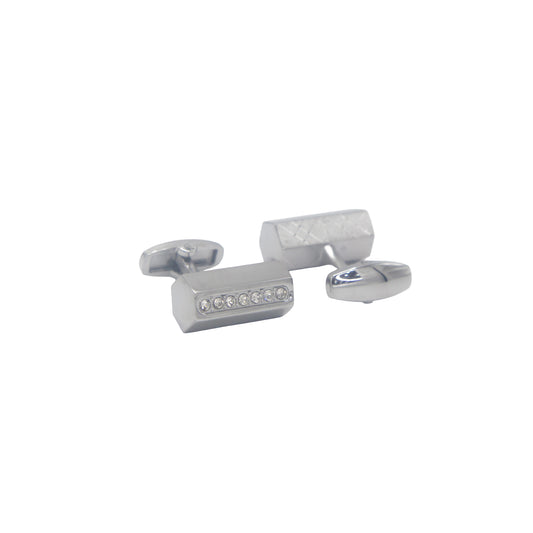Vertical Star Shape Silver Crystal Stones Cufflinks