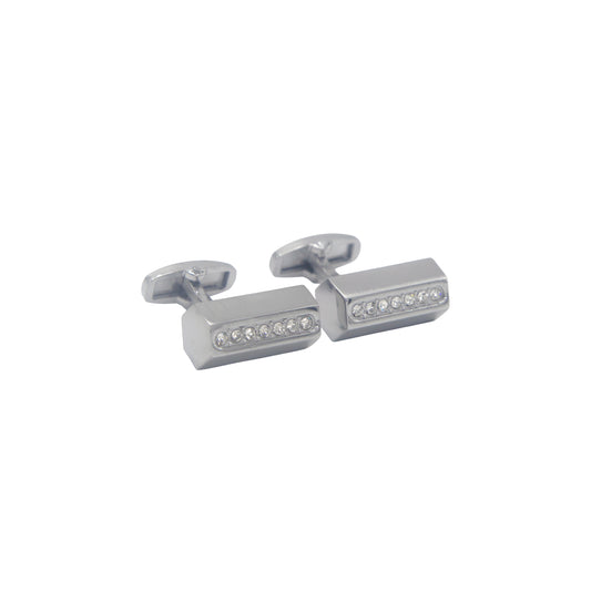 Vertical Star Shape Silver Crystal Stones Cufflinks