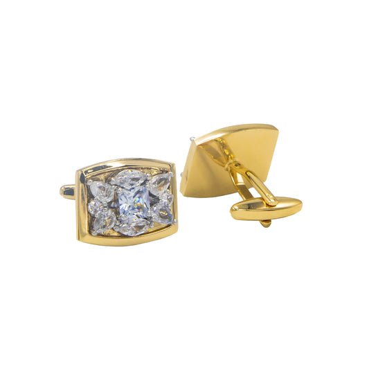 Premium Zircon White Stone Golden Rectangular Cufflinks