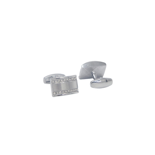 Rectangular Shape Silver  Crystal Stones Cufflinks