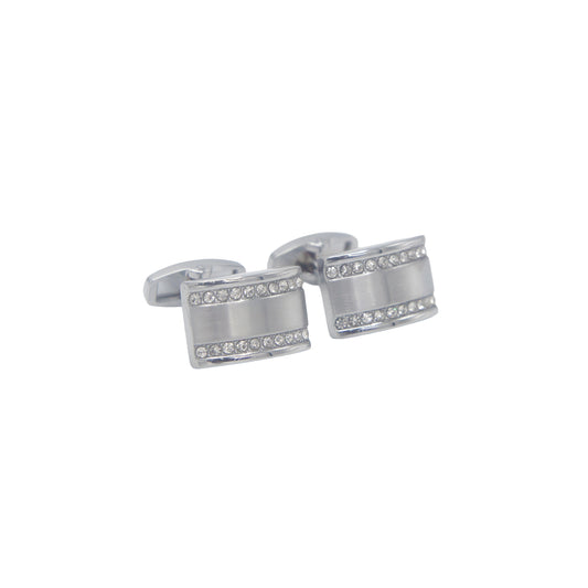 Rectangular Shape Silver  Crystal Stones Cufflinks