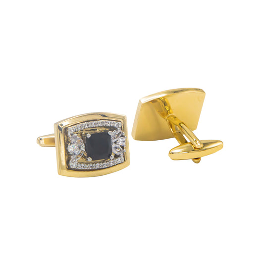 Zircon Black Stone Golden Rectangular Cufflinks.
