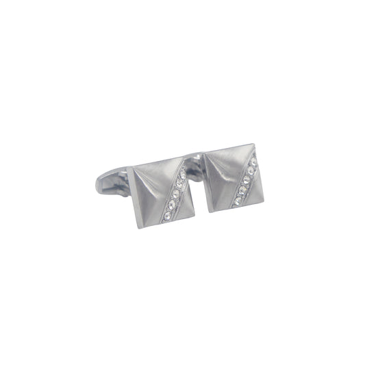 Square Shape Silver Crystal Stones Cufflinks