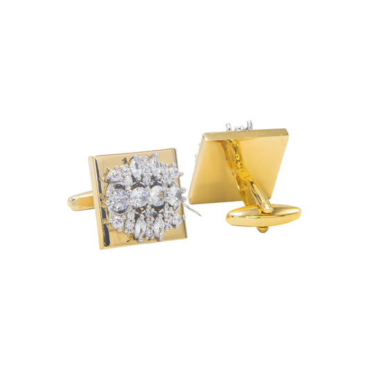 Premium Zircon White Stone Golden Rectangular Cufflinks
