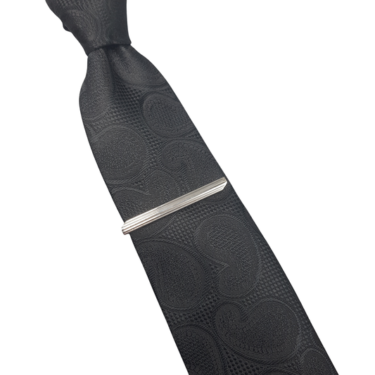 Silver Striped Tie Clip