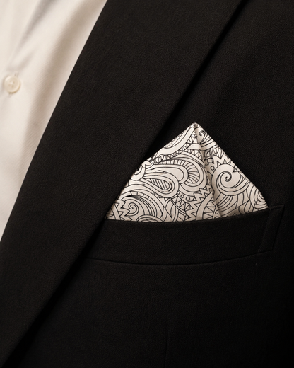 Black and White Paisley Pocket Square